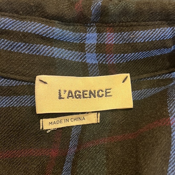 L'Agence Blue Flannel Plaid Kylie Tie Front Shirt Dress - Picture 8 of 9